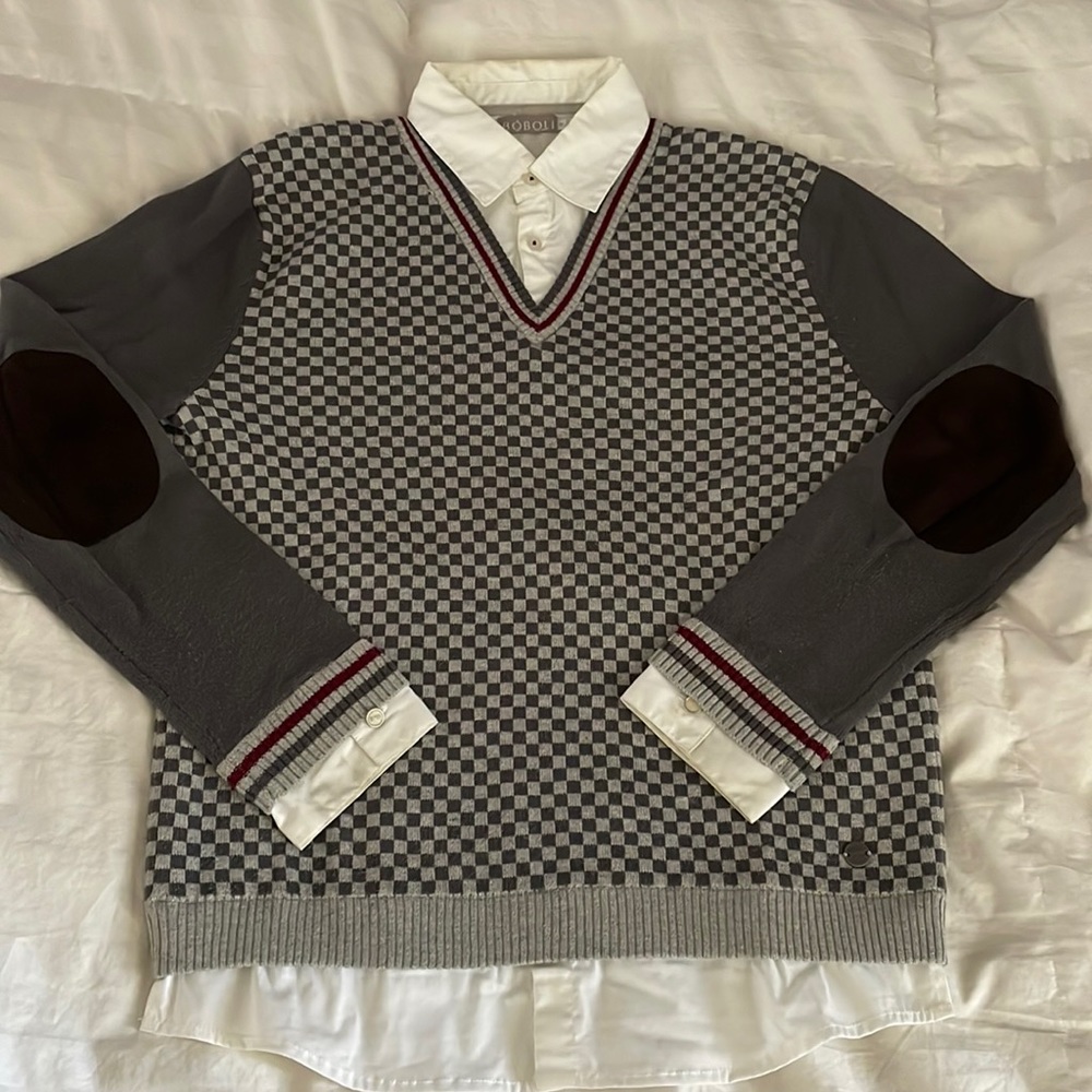 Boys Boboli Sz 14 dress shirt attached sweater high end boutique designer EUC